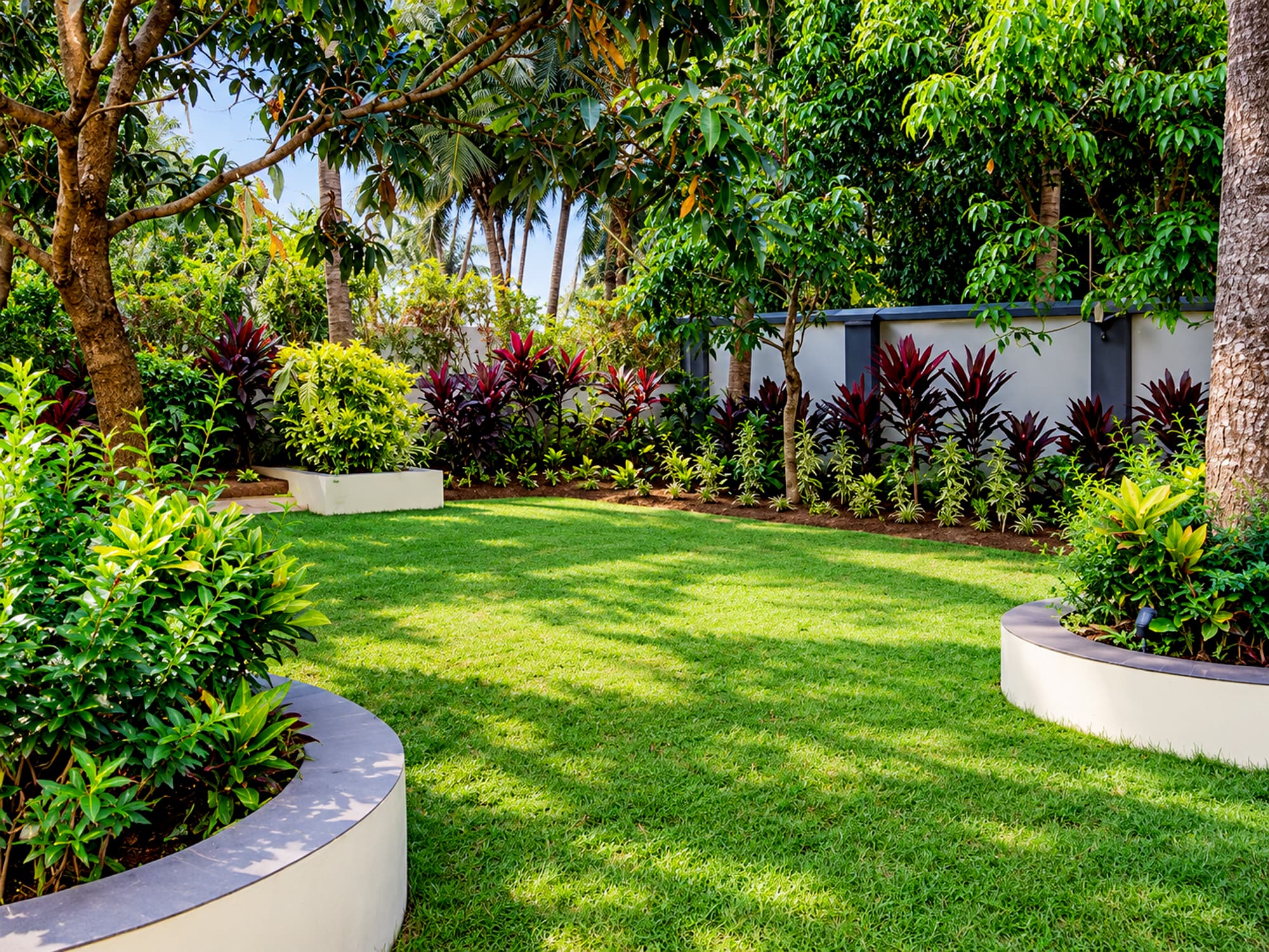 The landscaped garden at a Misquita stay in Benaulim, South Goa.